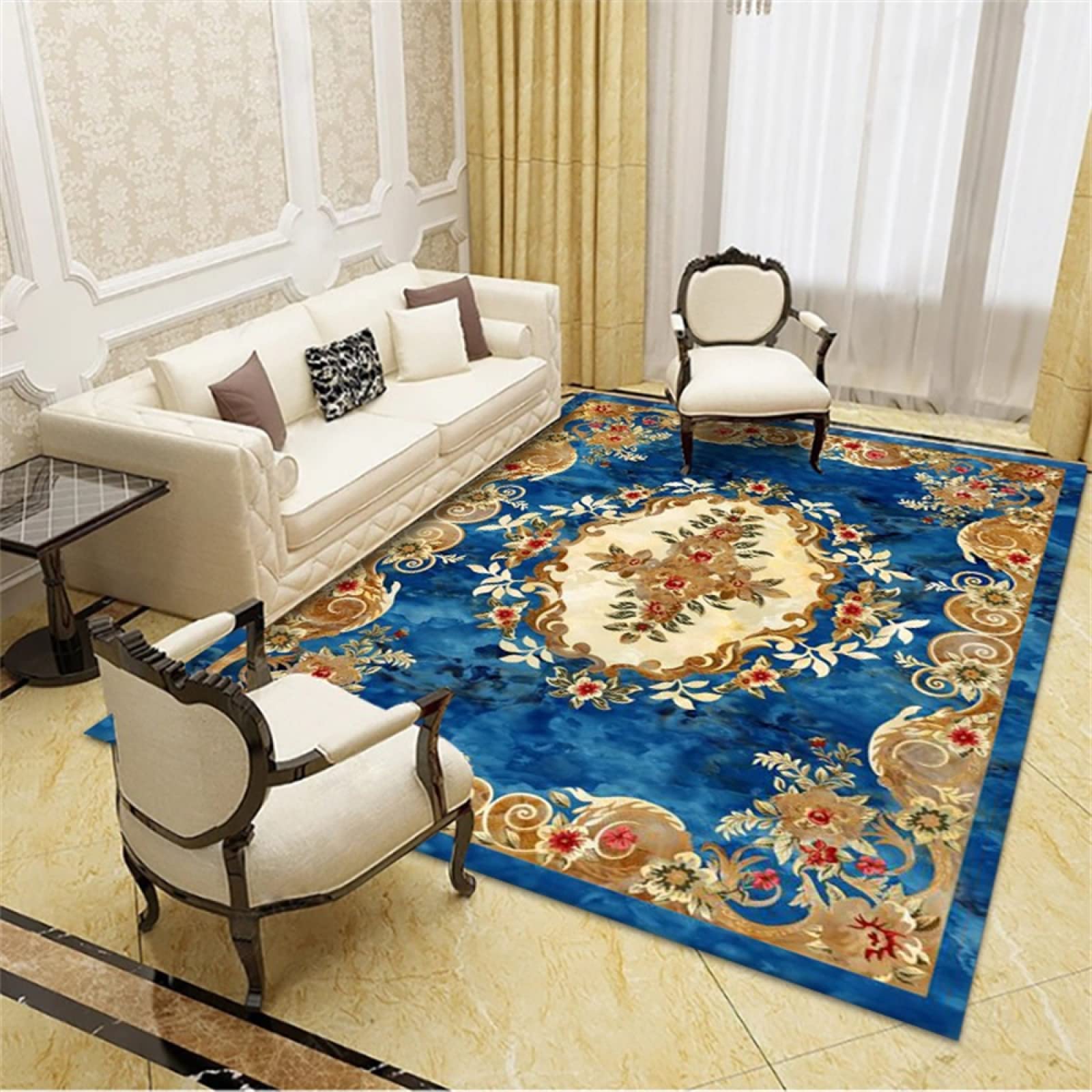 Tapis couloir long bleu 180x250cm lavable pour sécuriser le sol de bébé