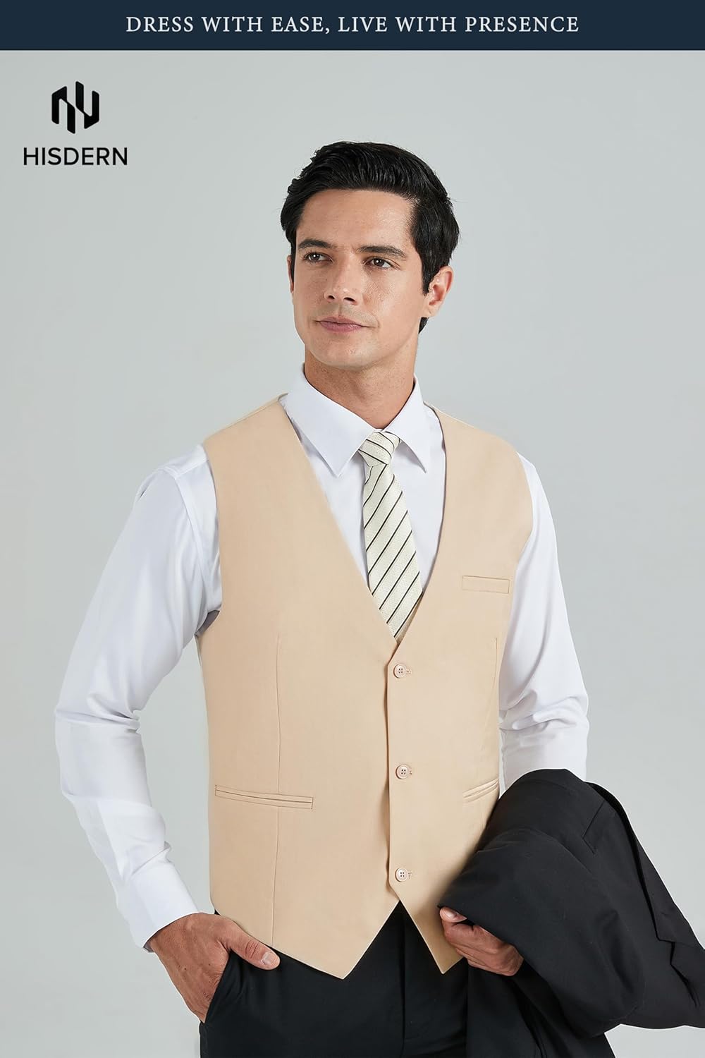 HISDERN Mens Suit Vest Business Casual Dress Waistcoat Vest Solid Color Formal Wedding Vests for Suits or Tuxedo - Image 2