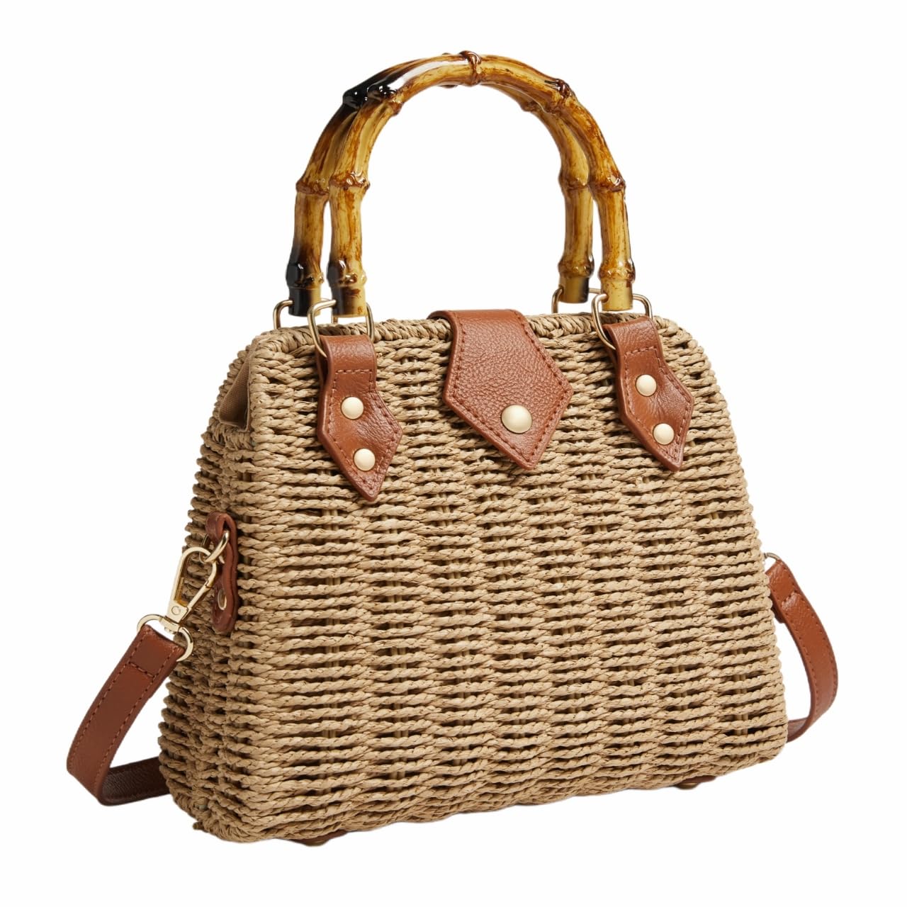 ZIDE Straw Crossbody for Women Woven Summer Beach Handmade Wicker Rattan Bamboo Joint Bag Boho Satchel for summer