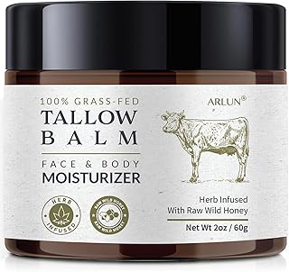 Beef Tallow for Skin, Beef Tallow and Honey Balm, Tallow Face Moisturizer Nourishes and Hydrates the Skin, Grass Fed Balm Enriched with Raw Wild Honey 60g