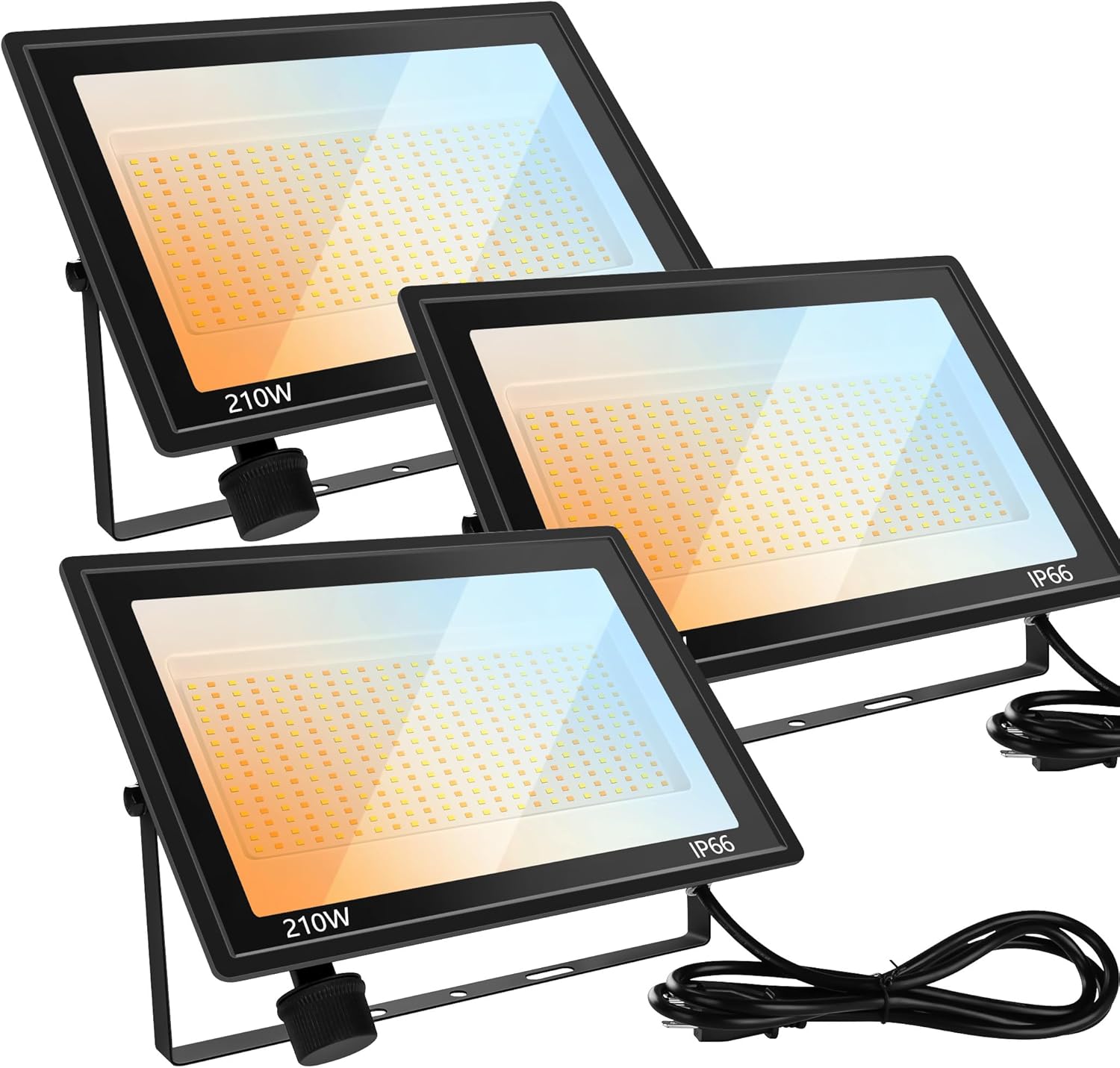 3 Pack 300W LED Flood Lights Outdoor, 3CCT 3000K/4500K/6000K Color Selectable Floodlight Outside Light, IP66 Waterproof Security Lamps for Yard Court Stadium