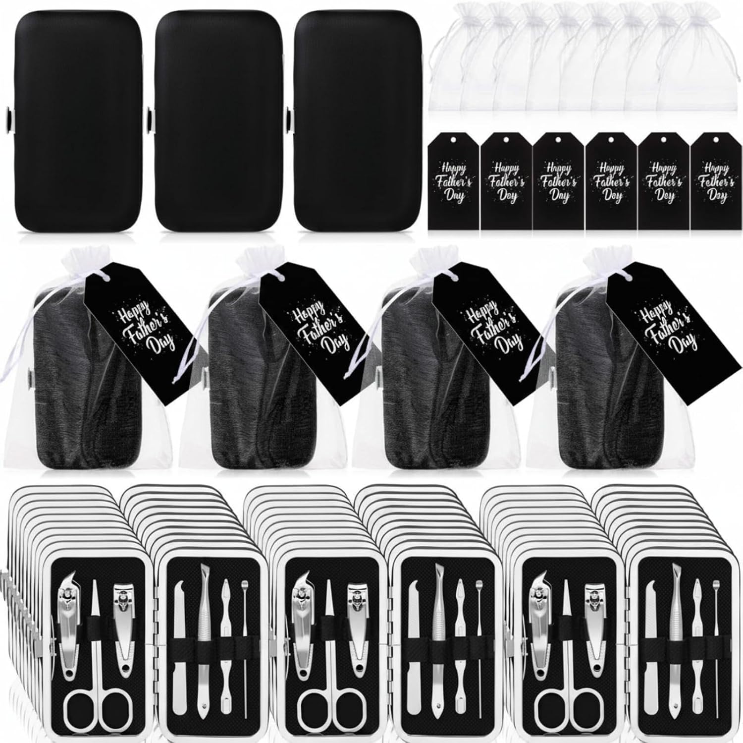 30 Pack Fathers Day Manicure Gift Sets Men's Manicure Thank You Nail Clipper Kits with a Complimentary Organza Bag and Greeting Card Ideal for Gifting to Male Friends and Daily Use