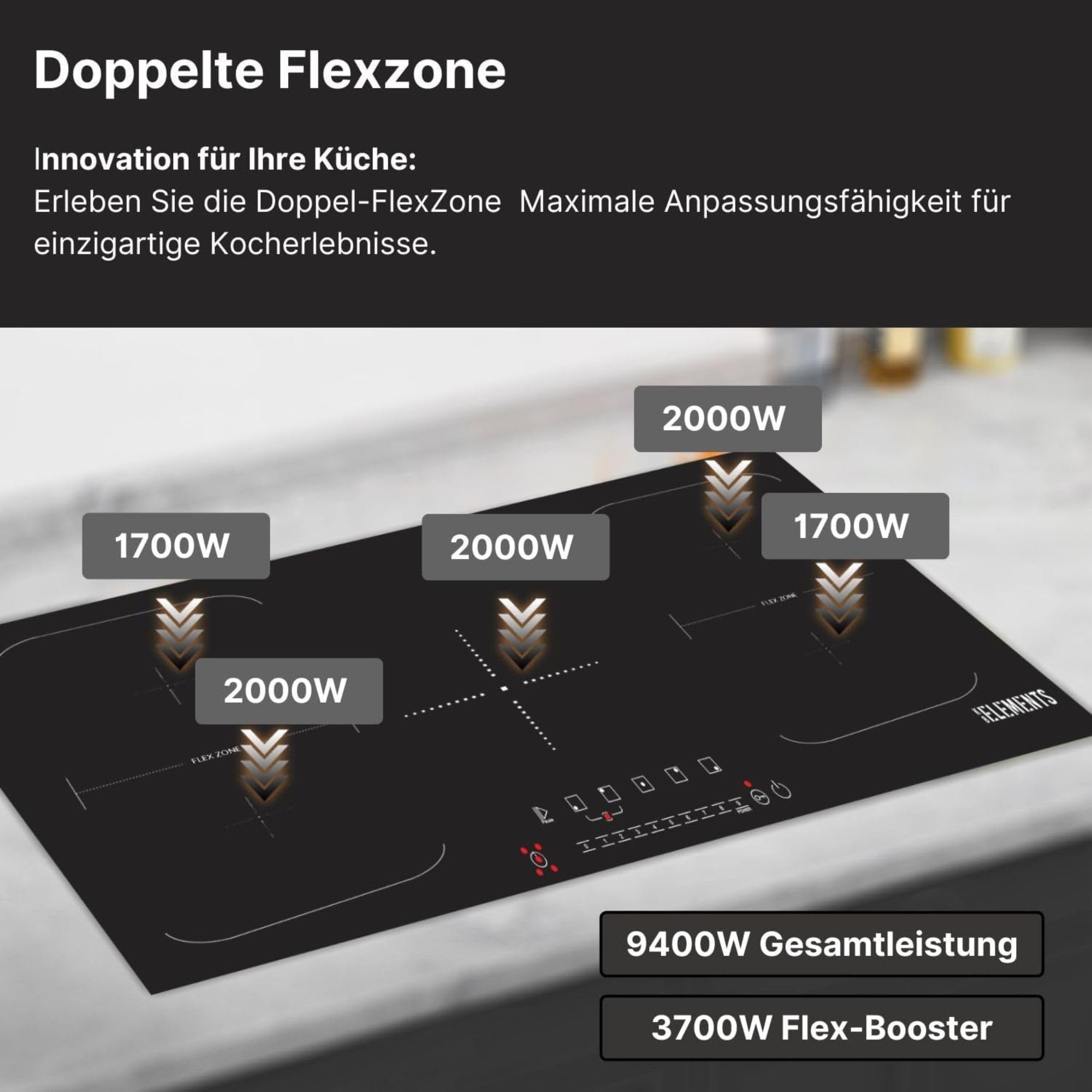 Autarkes Herdset | 60cm Einbaubackofen | Air Fry Funktion | 90cm Induktionskochfeld | Induktionskochfeld mit zwei Flexzonen | Grill | Heißluft | AQUA CLEAN | 14 x Funktionen