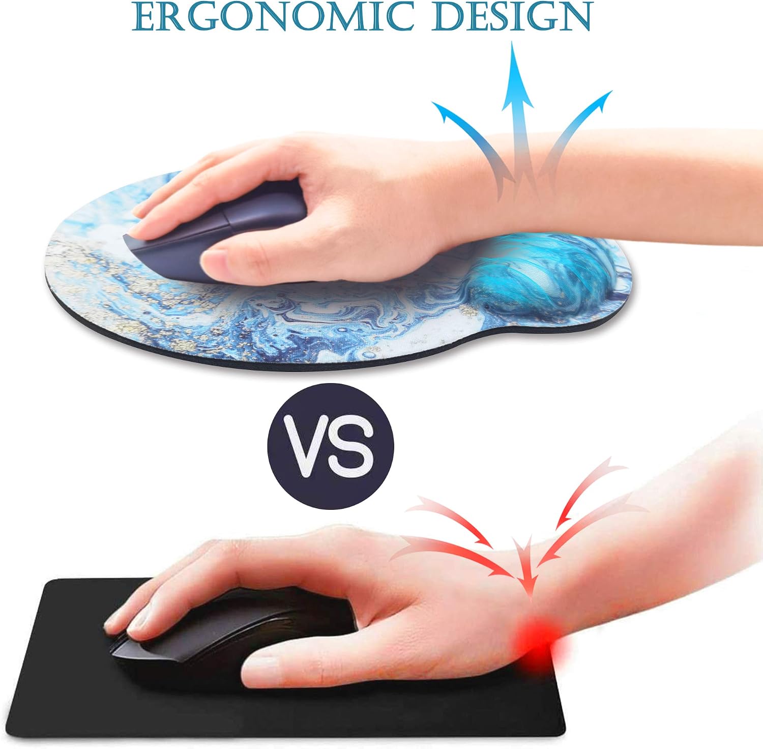 HOPONY Ergonomic Mouse Pad with Wrist Support Gel Mouse Pad with Wrist Rest, Comfortable Computer Mouse Pad for Laptop, Pain Relief Mousepad with Non-Slip Rubber Base, 9 x 10 in,Blue Marble
