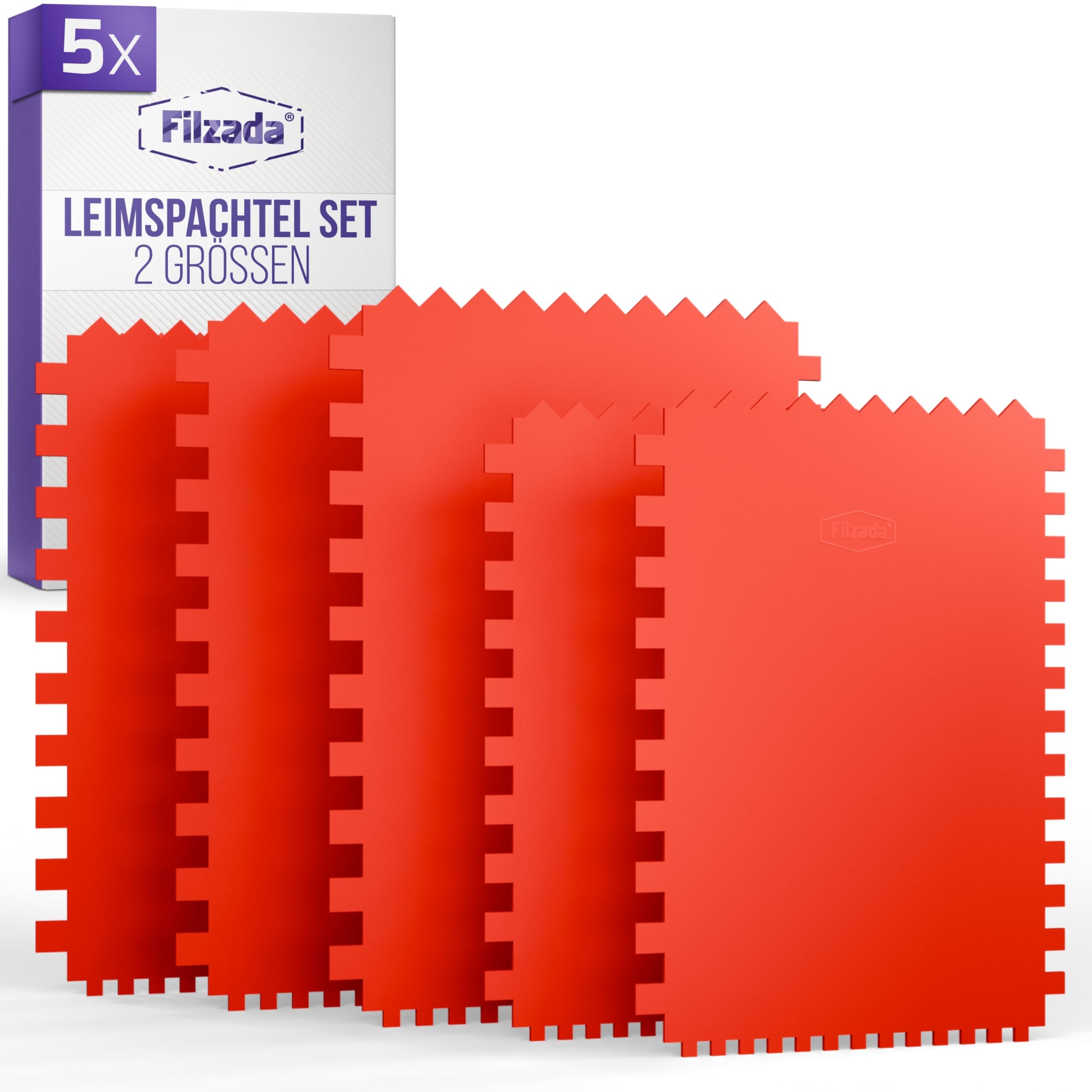 Filzada® 5x Zahnspachtel Kunststoff XXL Set - Leimspachtel gezahnt - verschiedene Anwendungen: Fliesenspachtel - Effektspachtel - Strukturspachtel - Leimauftragsspachtel mit perfekter Zahnung