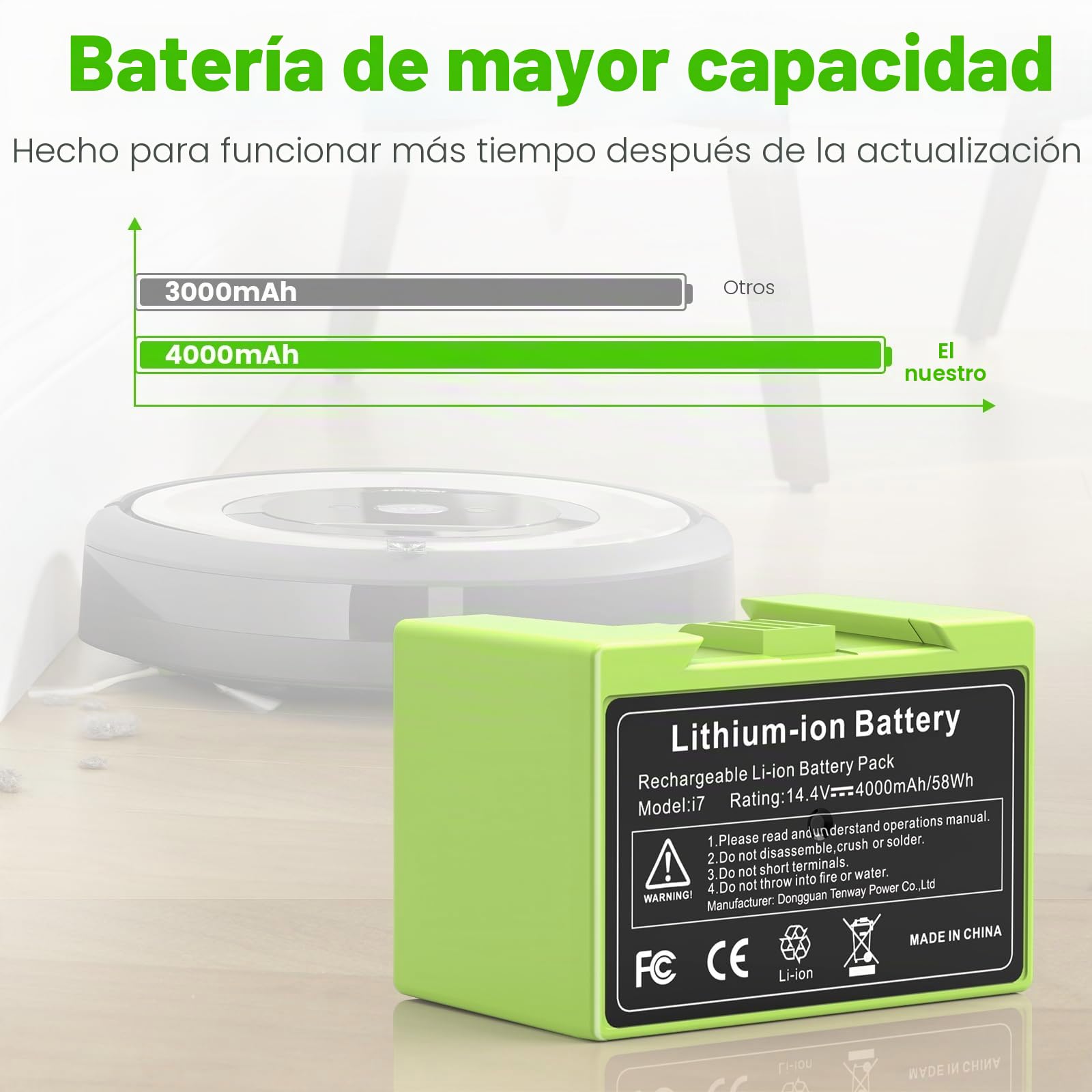 ASUNCELL 14,4V 4Ah Batería de Iones de Litio para iRobot Roomba i7 i3 i4 e5 Serie Aspiradora, para iRobot Roomba e y i Serie i7/i7+ i4/i4+ i3/i3+ e5 e6 i7158 i7550 i7550 i7550 7150 7550