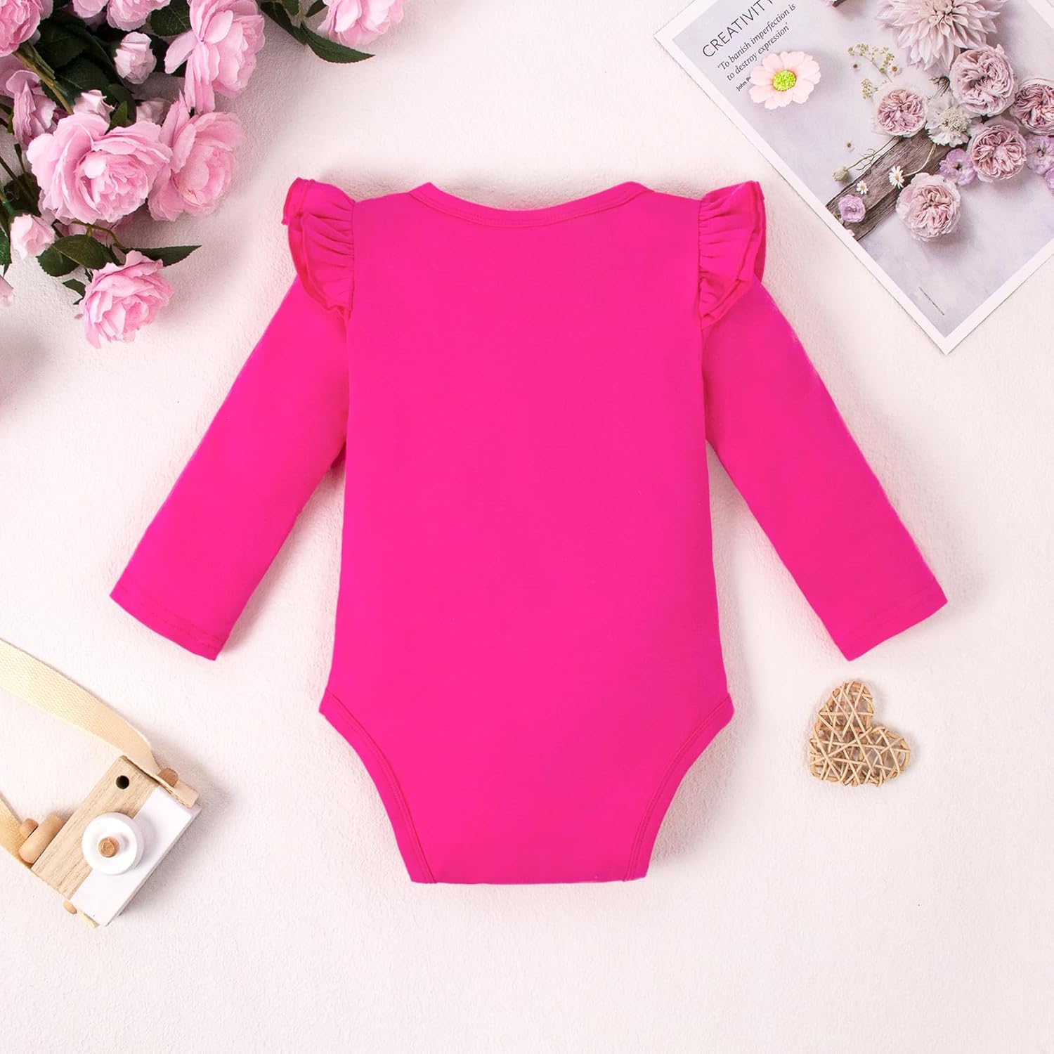 Magic Park 0-24M Infant Girl Romper Baby Girls Solid Color Bodysuit Toddler Ruffle Jumpsuit Shirts Casual Tops Baptism Shirt - Image 3