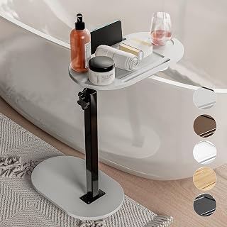 Yumkfoi Bamboo Bathtub Tray Table with Adjustable Height, Freestanding Bathtub Caddy for Tub Against Wall, Tub Organizer Suitable for Luxury Spa and House Warming Gift - Patent Protected (Gray)