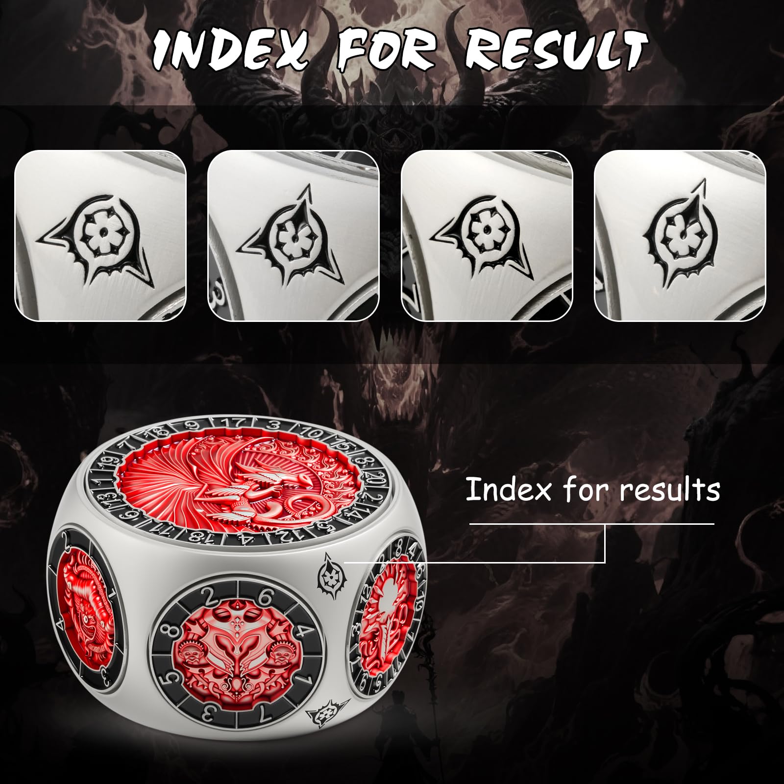 DNDND Dual D20 - Dados de metal giratorios 8 en 1, juego de dados hexagonales giratorios con temática de monstruo D&D para TTRPG Dungeons and Dragons, Dungeon Masters con lata de regalo coleccionable
