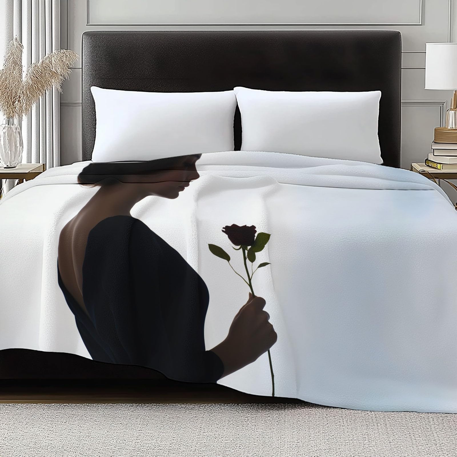 Coperta Plaid Pile in Flanella 180x220 cm Coperta Pile Piccola Amore Romanticismo Ragazza, Morbida Soffice Calda Coperte per Divano Singolo Matrimoniale Letto Bianco