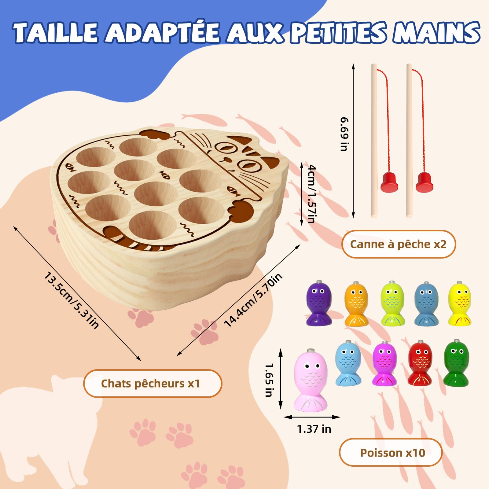 Jeu de pêche magnétique en bois, jouet éducatif Montessori avec 2 cannes, cadeau pour garçon et fille dès 3 ans. - Gren - Grenouille - Sport Jeu de pêche magnétique en bois, jouet éducatif Montessori avec 2 cannes, cadeau pour garçon et fille dès 3 ans. - Gren - Grenouille - Sport