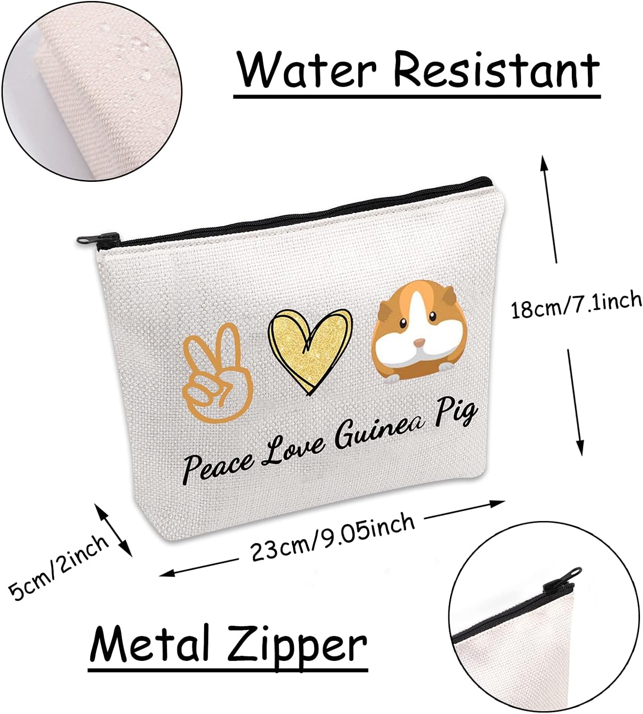 JXGZSO Guinea Pigs Makeup Bag Cavy Cosmetic Bag wheek Hamster Zipper Pouch Bag Gift Guinea Pig Animal Lover Gift (Guinea Pig) - Image 2