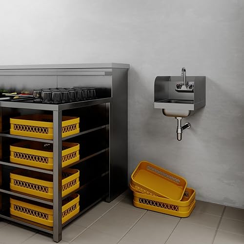 Miniatura 6 de AmGood Fregadero de mano de acero inoxidable para montaje en pared  NSF  Lavabo comercial de manos para restaurante, cocina y hogar (12 x 16