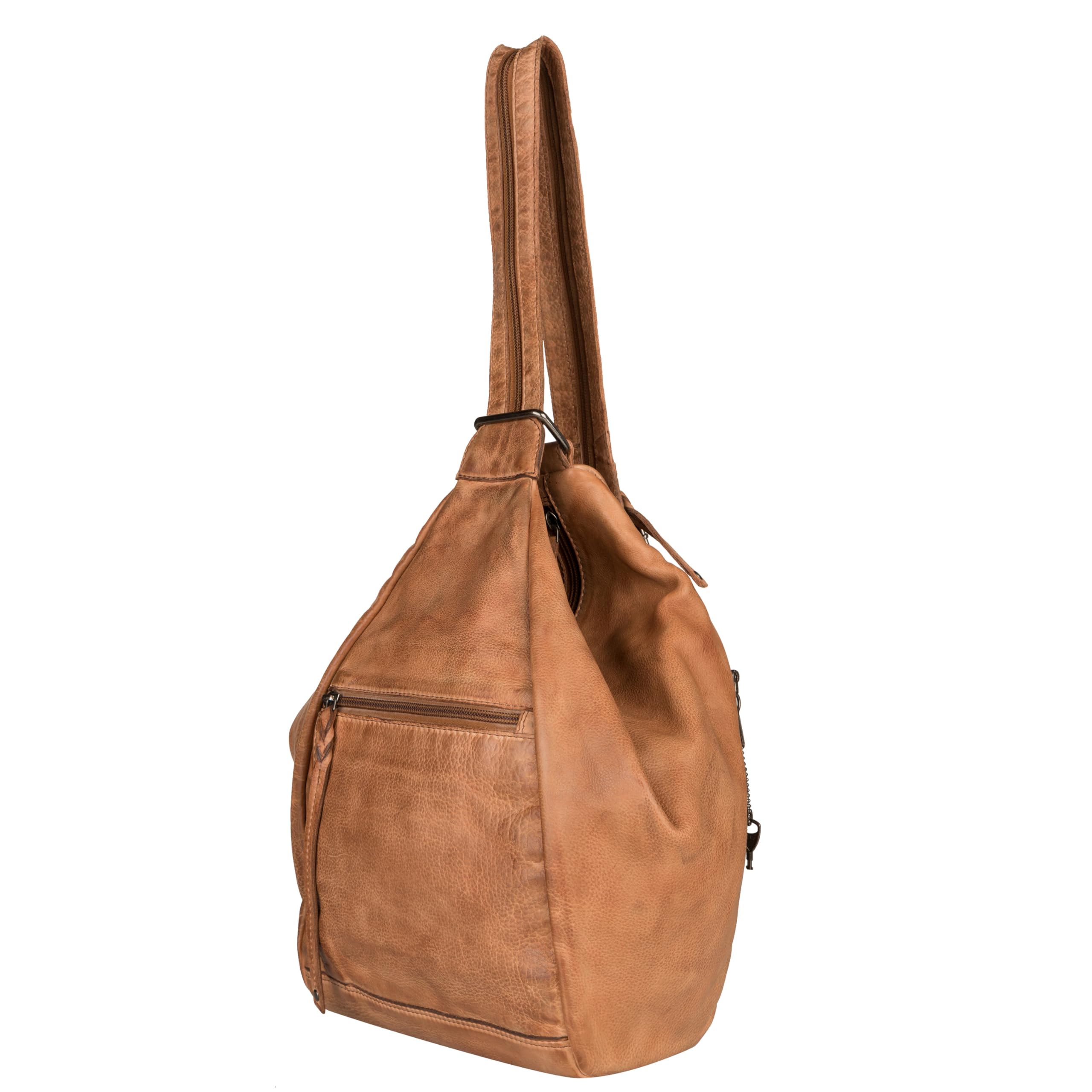 Lady Conceal Marley Leather Concealed Carry Sling Backpack for Women, Locking Zippers, RFID Organizer & Universal Holster (Cognac)