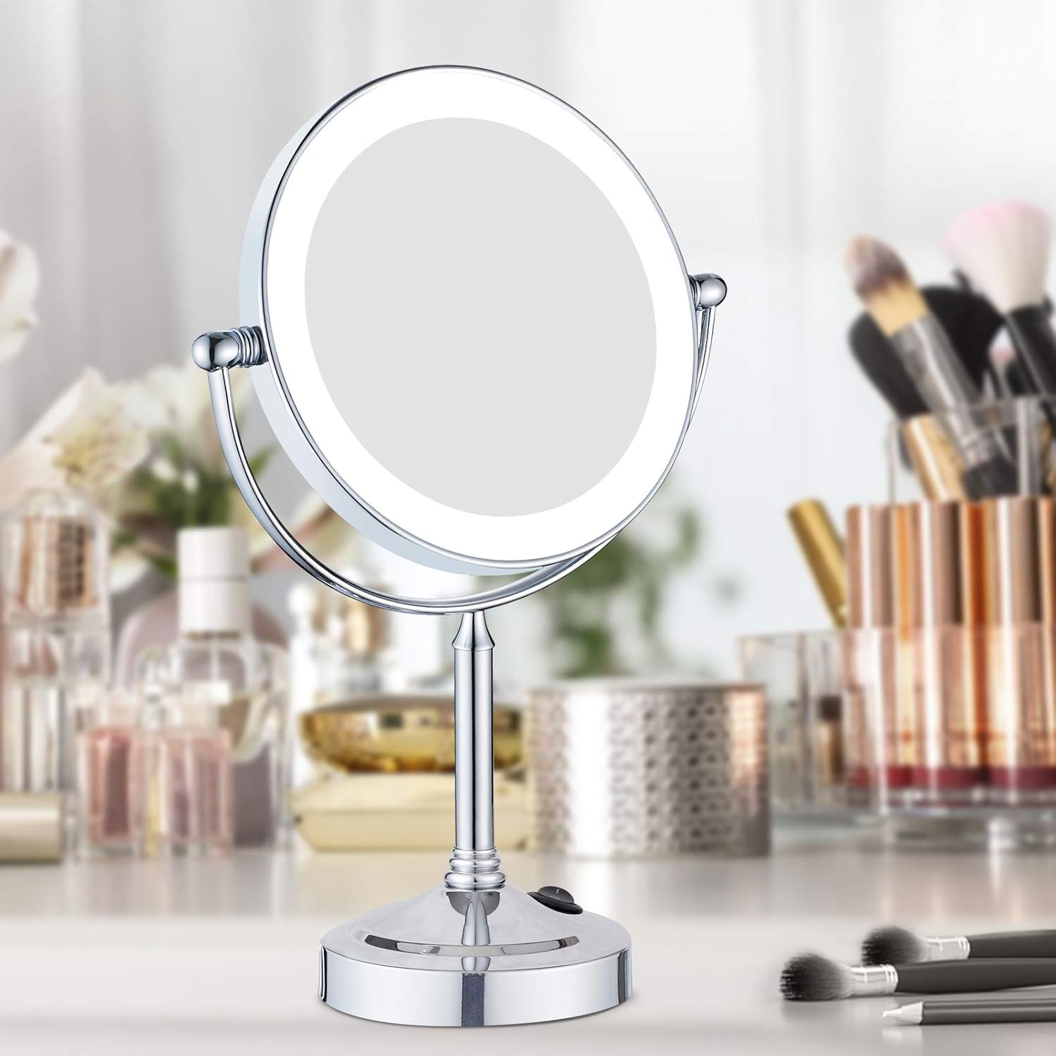 🔥 Cashback up to 70% GURUN 8-inch Tabletop Swivel LED Lighted Makeup Mirror with 5X Magnification,Chrome Finish M2011D(8in,5X)