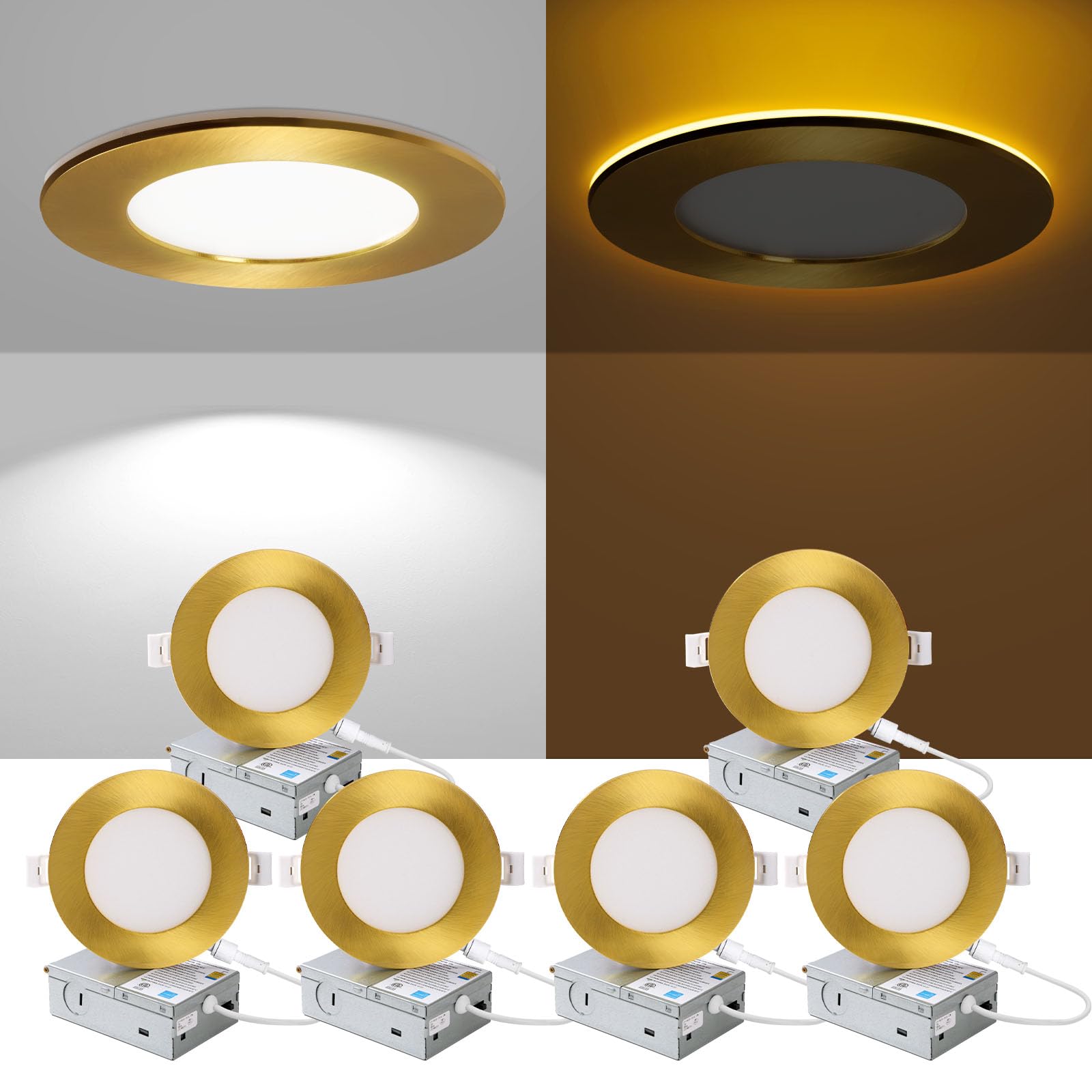 Photo 1 of *MISSING PARTS - see clerk notes*
ZYC Recessed Lighting 4 Inch - 9W 800LM LED Recessed Ceiling Light with Night Light,2700K/3000K/4000K/5000K/6000K Selectable Ultra-Thin Lighting,Dimmable Canless Wafer Downlight,Pack of 6?Gold?.