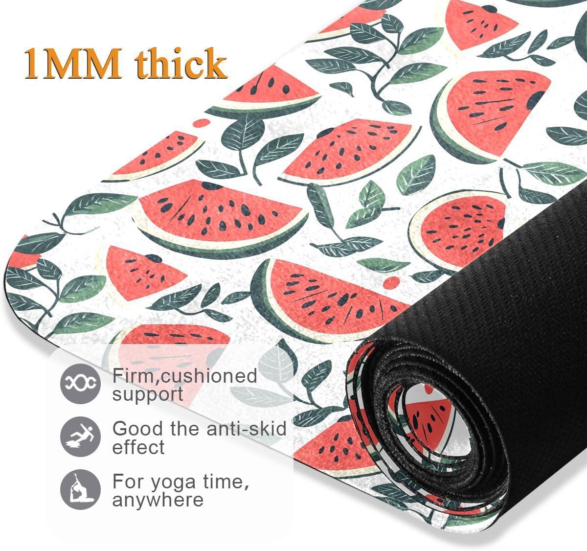 ALAZA Watermelon and Leaves Pattern Yoga Mat Non Slip Fitness Exercise Mat, Workout Mat for Yoga, Pilates and Floor Exercises