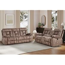 EBELLO 2 Pieces Recliner Sofa Couch Furniture Set, Overstuffed Reclining Loveseat Recliner Couch and Wide 3PC Bonded Sofa Set for Living Room, Brown