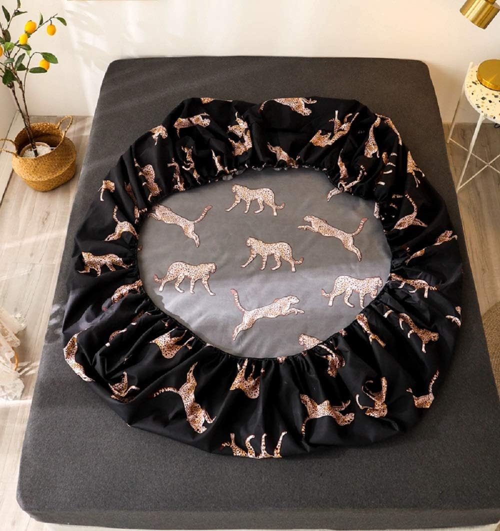 NATURETY Bedding Fitted Sheet with Deep Pocket,Thicken Printed Fabric Bed Sheets (Black Gold, Twin)