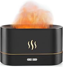 Essential Oil Aroma Machine - Flame Effect Design, Humidifier with Night Light 2 Levels of Brightness, Waterless Auto Shut-Off, USB Port, 180ml, Dimensions 10.1 x 17.1 cm