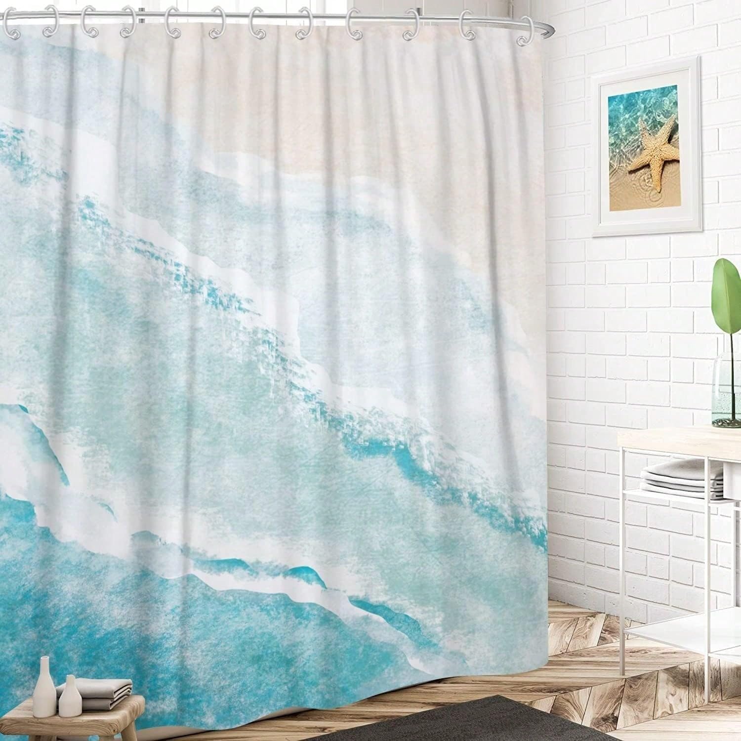 Rideau de douche de plage bleu sarcelle bohème 120x260 cm
