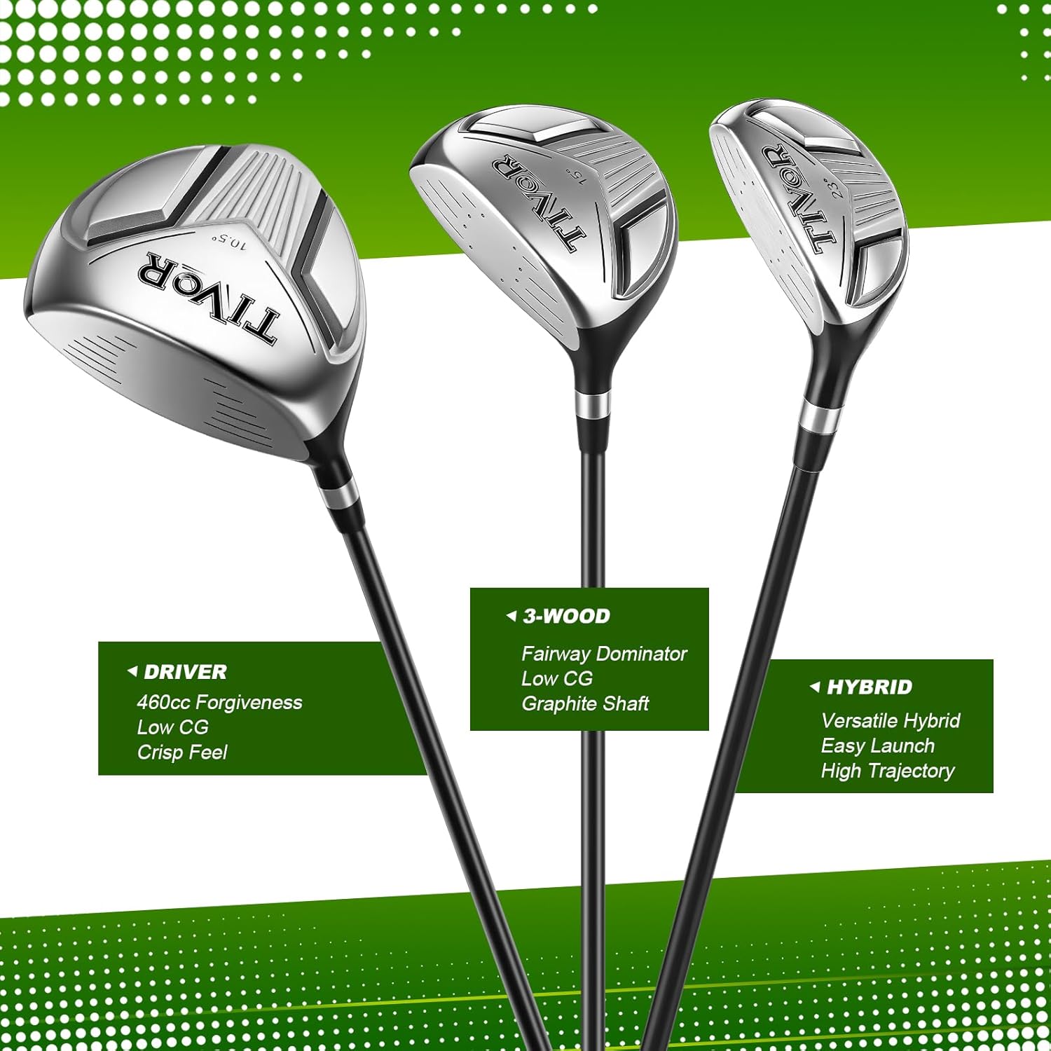 Golf Clubs Set Complete 14-Piece with Driver Fairway Hybrid Irons Putter Stand Bag & 3 Headcovers for Men Right Left Handed - Beginner Golf Sets Black