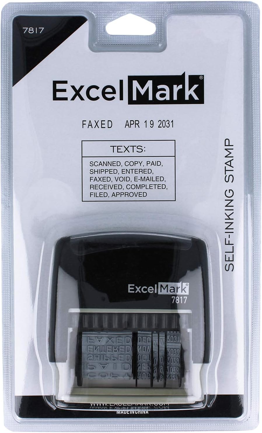 ExcelMark 12 Phrase Self-Inking Date Stamp - 2" x 1/4" Impression - Black Ink (7817)