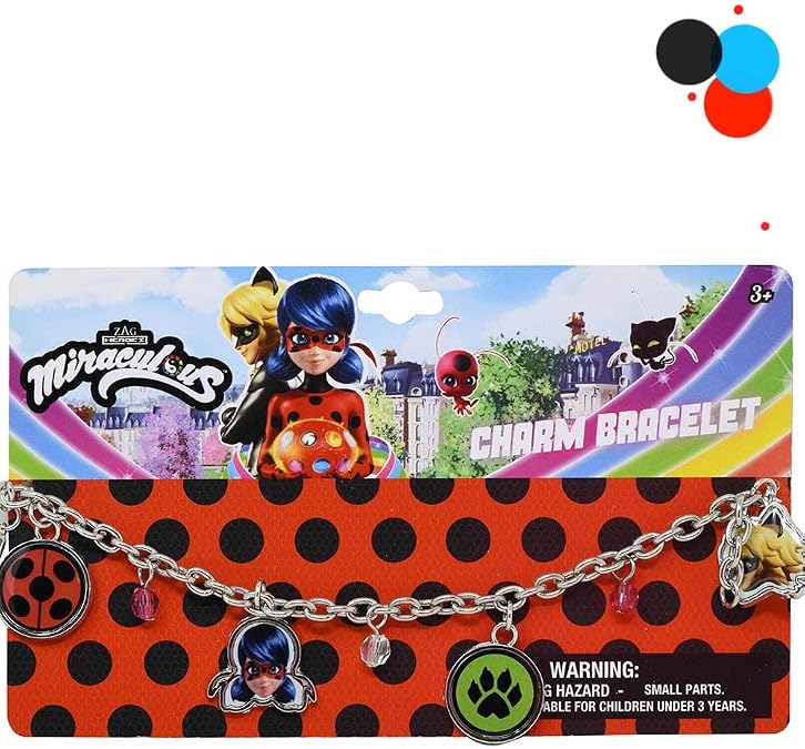 Miraculous Ladybug Jewelry Set for Girls - Bundle with Charm Bracelet, Earrings, and Stickers