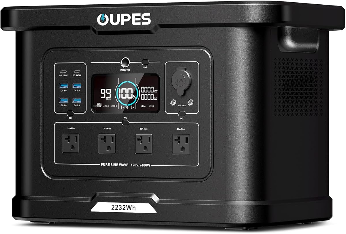 OUPES Exodus 2400 Portable Power Station 2400W (Boost 2600W, Surge 4500W), 2232Wh LiFePO4 Battery Generator, 0-80% Charge in 1.2H, Solar Ready for Home Backup, Camping & RV Essentials