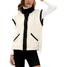 Kumufenc Womens Sherpa Vests Fuzzy Oversized Mock Neck Vest Button Down Winter Warm Clothes