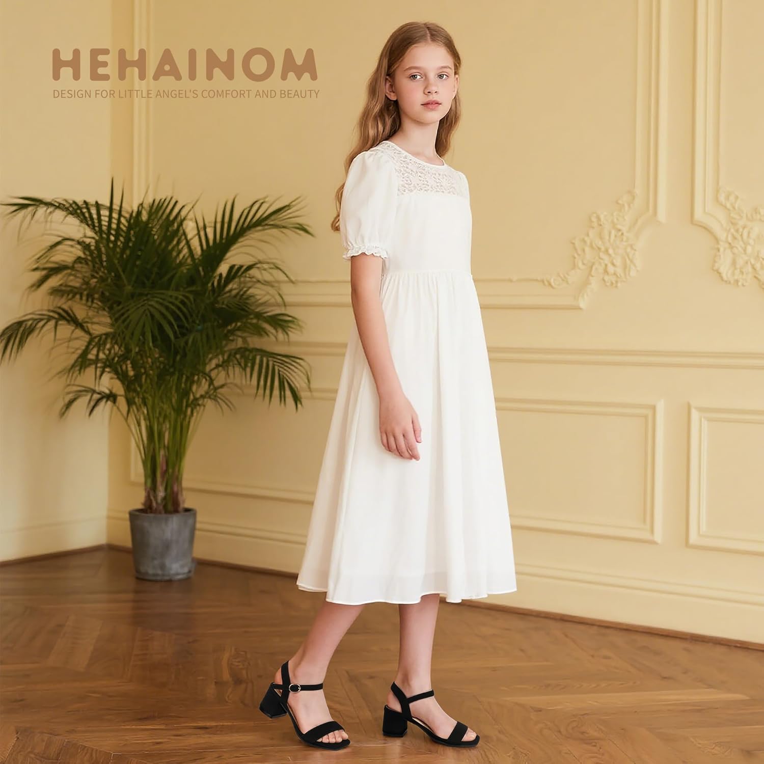 Hehainom Girls Heels Dress Shoes Square Toe Sandals Flower Girl Party Wedding Church Little Big Kid Shoes - Image 2