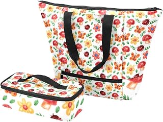 Bolsa de mano y fiambrera, acuarela, flores, insectos, bolsas de aislamiento para viajes, trabajo, escuela, picnic, color 1, Talla Unica