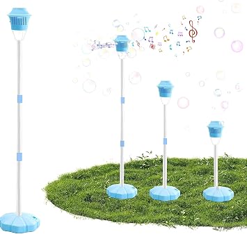 Blue Adjustable Bubble Machine Stand Rechargeable Lights Music Outdoor Lamp | 21-47in Vertical Bubble Torch Wedding Birthday Christmas Garden Decor