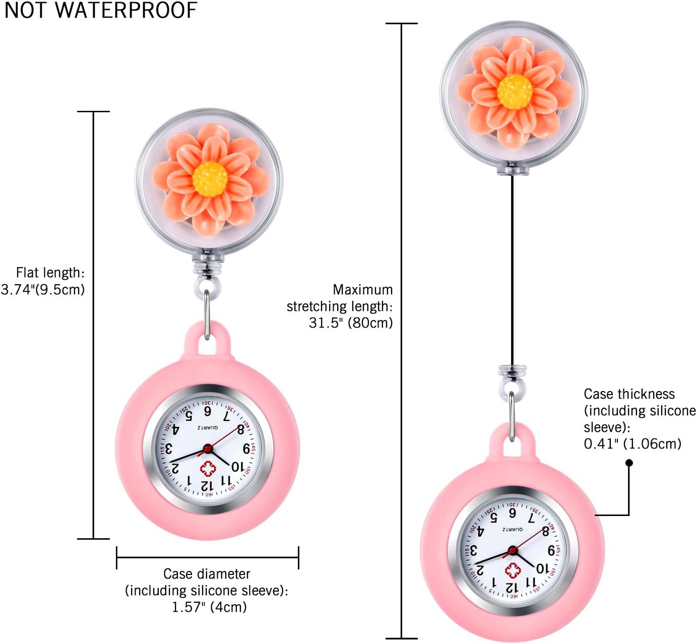 Lancardo Women's Nurse Clip on Watch Cute Flower Lapel Hanging Doctor Clinic Staff Tunic Stethoscope Badge Quartz Fob Pocket Watch with Pink Silicone Cover for Christmas
