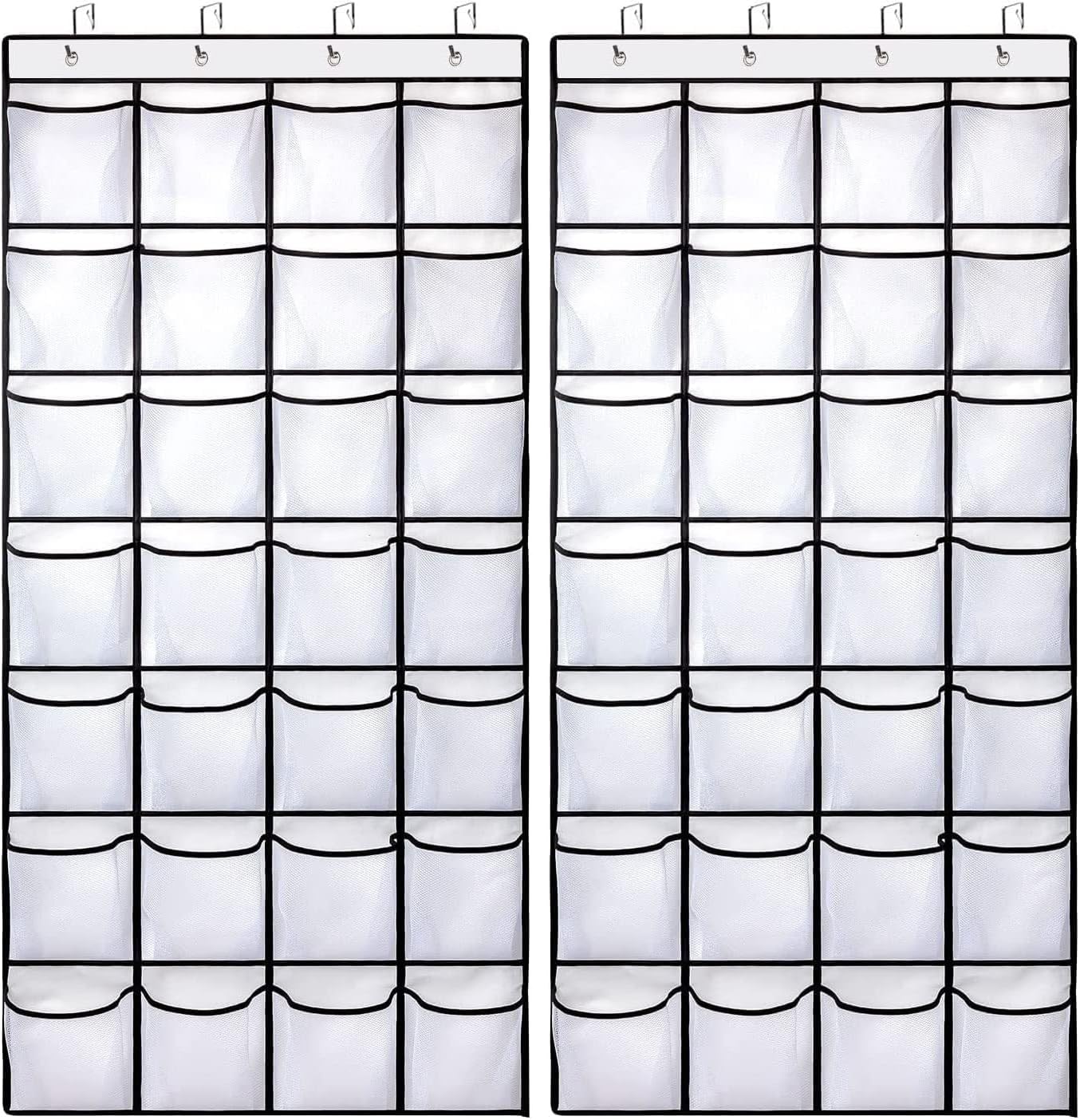 35 Large Pockets Over The Door Shoe Organizer, Hanging Shoe Organizer for Closet, Premium Clear Shoe Rack for Door, Shoes Hanger Organizers Storage Holder for Back of Door and 4 Metal Hook White