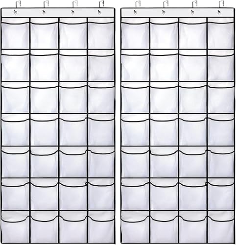 Miniatura 8 de Organizador de zapatos con 35 bolsillos grandes para colgar sobre la puerta, organizador de zapatos colgante para armario, zapatero transparente de