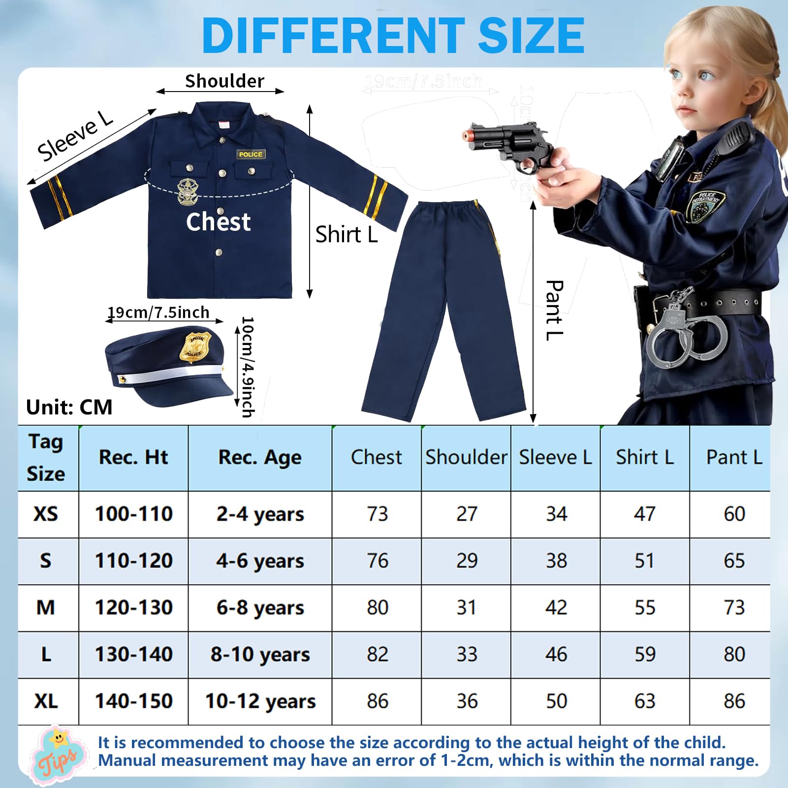 Disfraz Policia Niño con Esposas Juguete Niños, Funda de Pistola, Silbato, Placa Policia y Otros Accesorios de Juguete, Policia Disfraz Lujo para Halloween de Cosplay