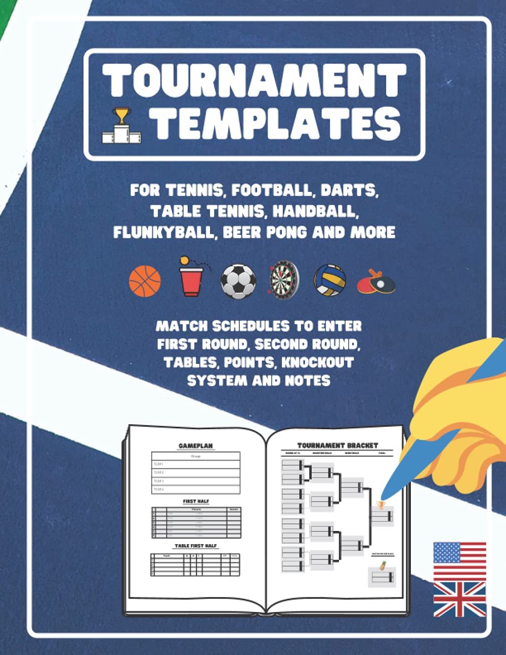 Tournament Templates: Match Schedules to enter first round, second round, tables, Knockout System and Notes - for Tennis, Dart, Football, Beer Pong and more