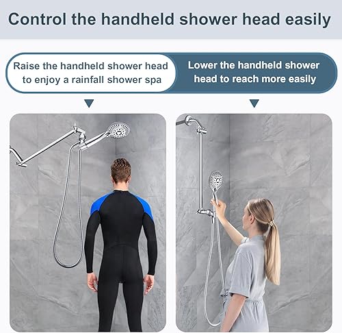 Vista 26 de BRIGHT SHOWERS Extensor de brazo de ducha de latón para lluvia y cabezal de ducha de mano, brazo de extensión universal de 5 pulgadas, altura y Cromo