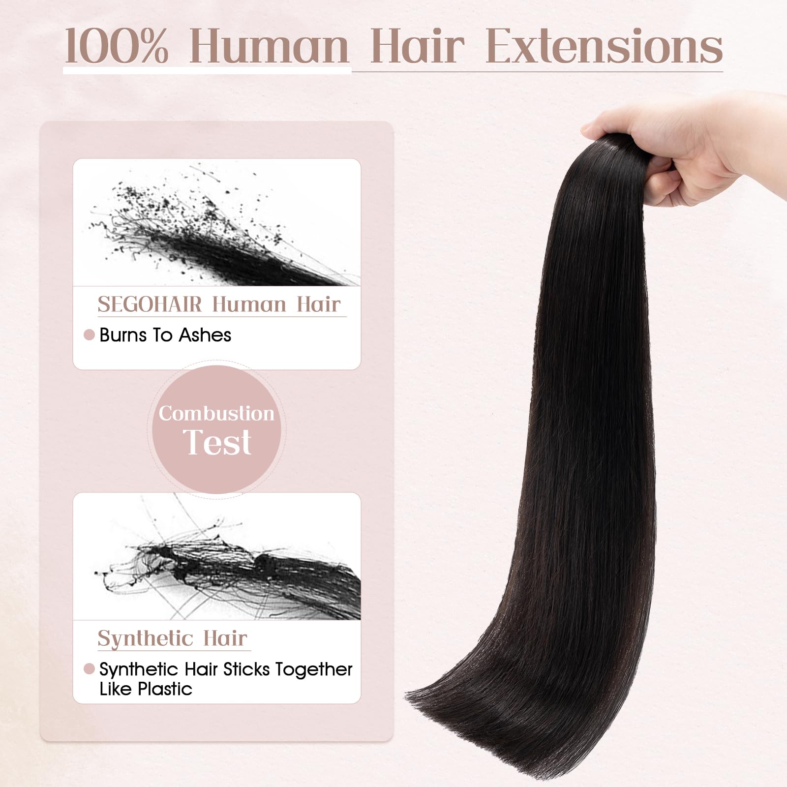 SEGOHAIR Tape in Hair Extensions Human Hair, 18" Invisible 10Pcs Real Hair Straight Natural Remy Tape Hair Extensions - Natural Black - Image 2