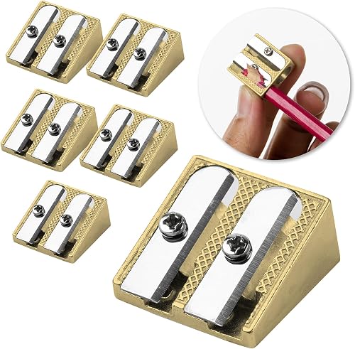 Mr. Pen- Handheld Metal Pencil Sharpener with 2 Holes, 6 Pack, Gold, Colored Pencil Sharpener, Pencil Sharpeners Handheld Pencil Sharpener Manual Pencil Sharpener, Hand Held Pencil Sharpener