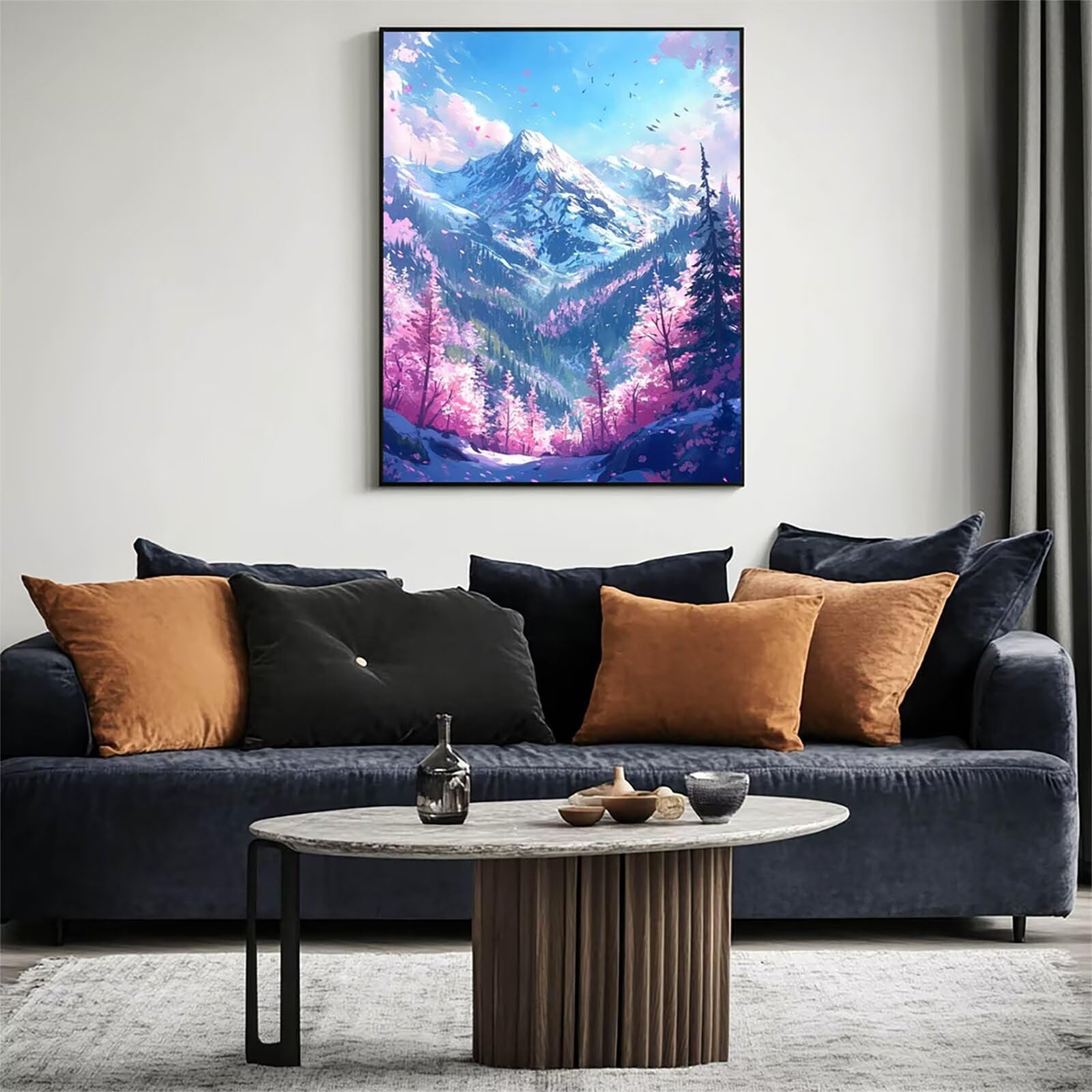 YH2-1791 Malowanie po numerach dla dorosłych, kwiaty wiśni, zestaw do malowania po numerach, Snow Mountain, hobby dla dorosłych i kobiet, materiały artystyczne, 100 x 135 cm, płótno do malowania