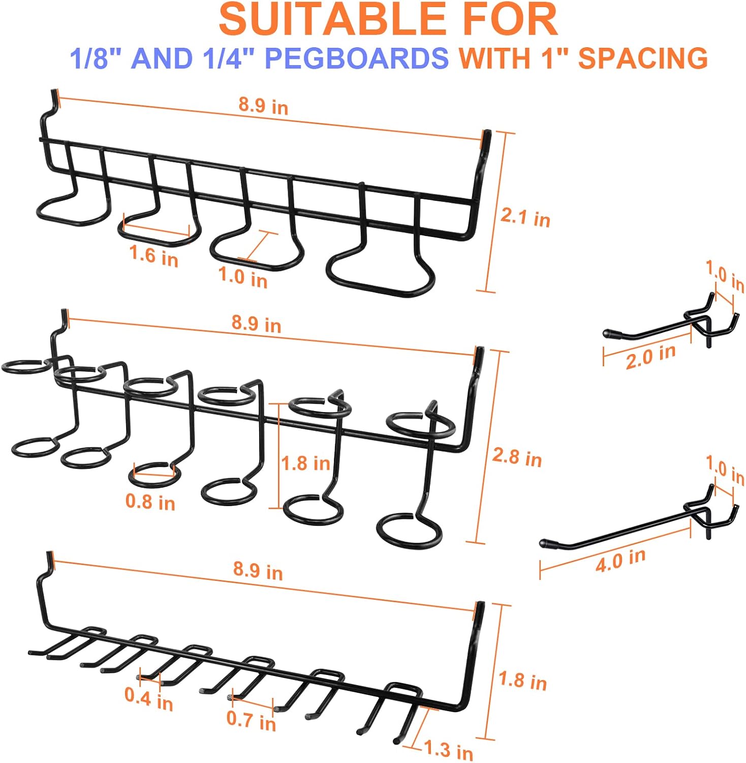 G.CORE 1/8-Inch and 1/4-Inch Peg Board Accessories, 12 Pack Pegboard Bins & Cups and 16 Pack Pegboard Utility Hooks Peg Board Holders & Rack for Screwdriver Piler Multi Tool Accessories