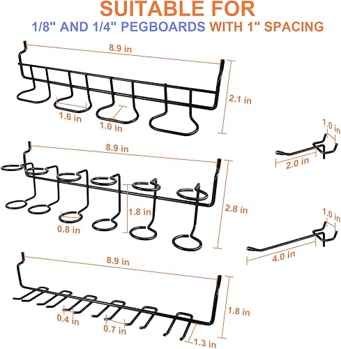 Miniatura 4 de Paquete de 16 ganchos utilitarios para tablero de clavijas, soportes para tablero de clavijas y estante para destornillador, accesorios