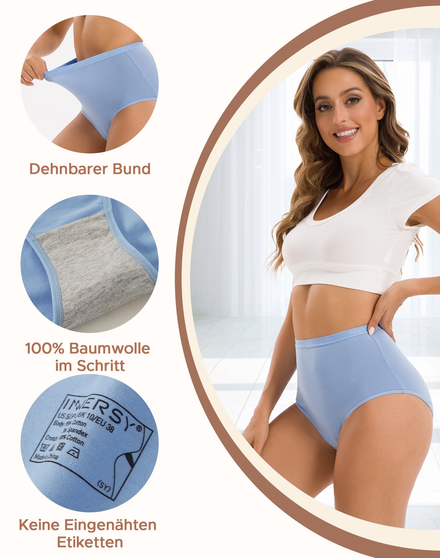 INNERSY Mutande Donna Vita Ultra Alta Slip Cotone Elasticizzato Mutandine Comode Intimo Pacco da 4