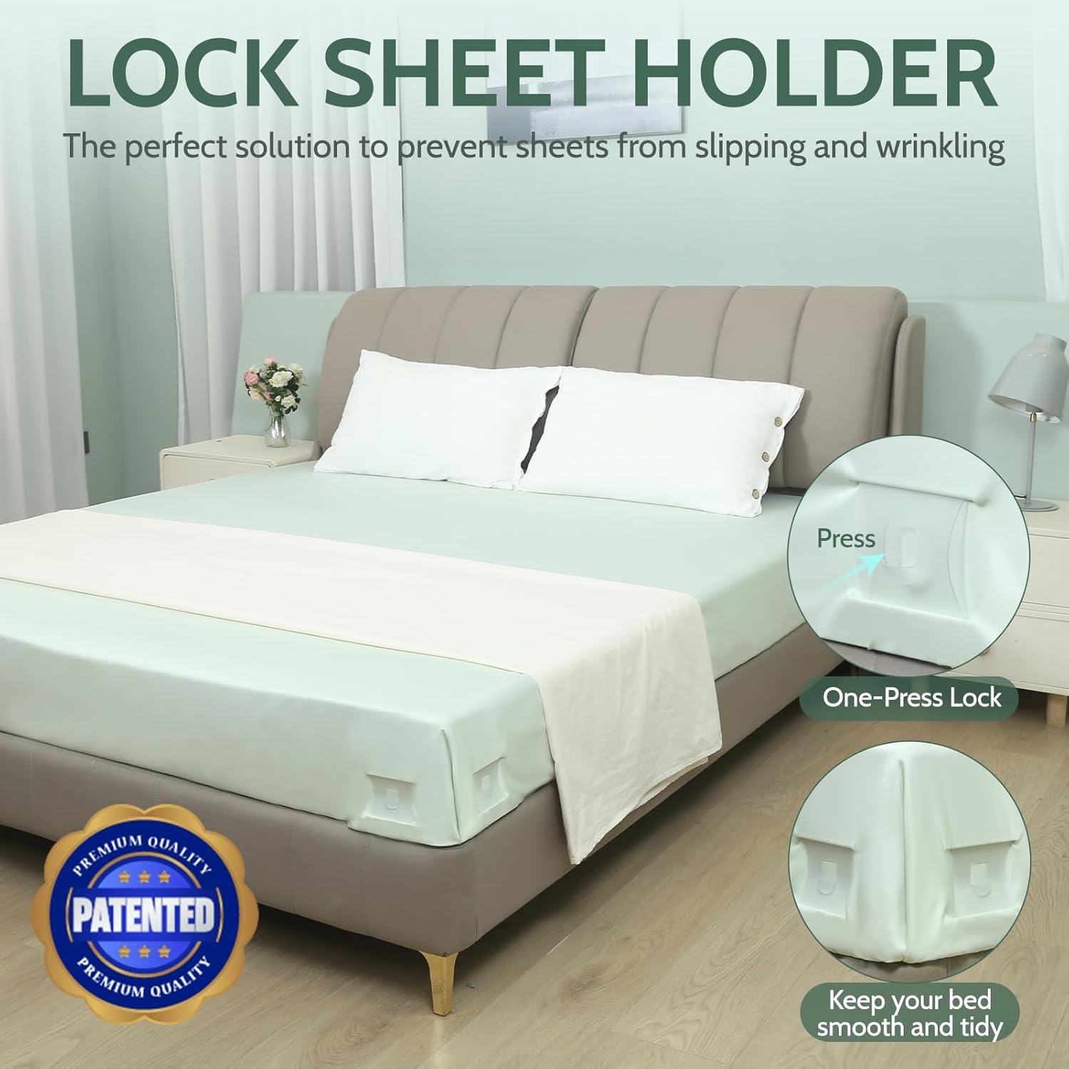 Sheet Holders - Bed Sheet Holders for Corners Heavy Duty Fitted Sheet Holders Keep Sheets Firm & Tight Bed Sheet Grippers Lock Bed Sheets Holders for All Mattress Sizes Bedsheet Clips Easy Setup
