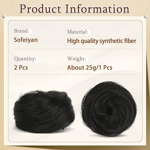 Miniatura 2 de SOFEIYAN 2 extensiones de moño de pelo con clip de garra de pelo desordenado con orejas de gato, accesorio de peluca sintética en forma de dona,