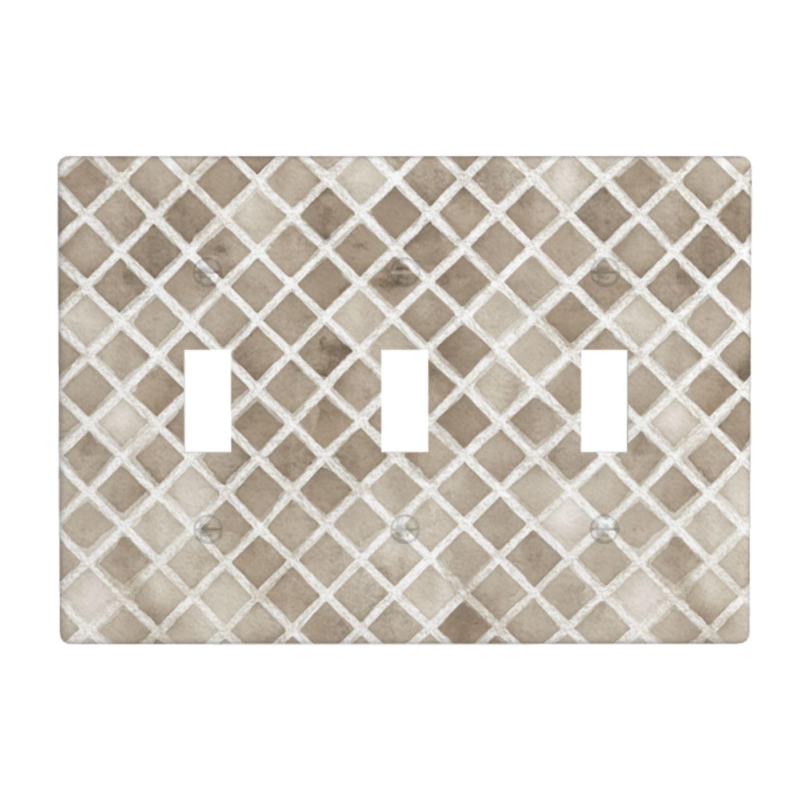 Woshuwo White Tiny Diamond Lattice Light Switch Covers 3 Gang Triple Toggle Wall Plate Switchplate Electrical Faceplate For Bathroom Kitchen Bedroom Decor