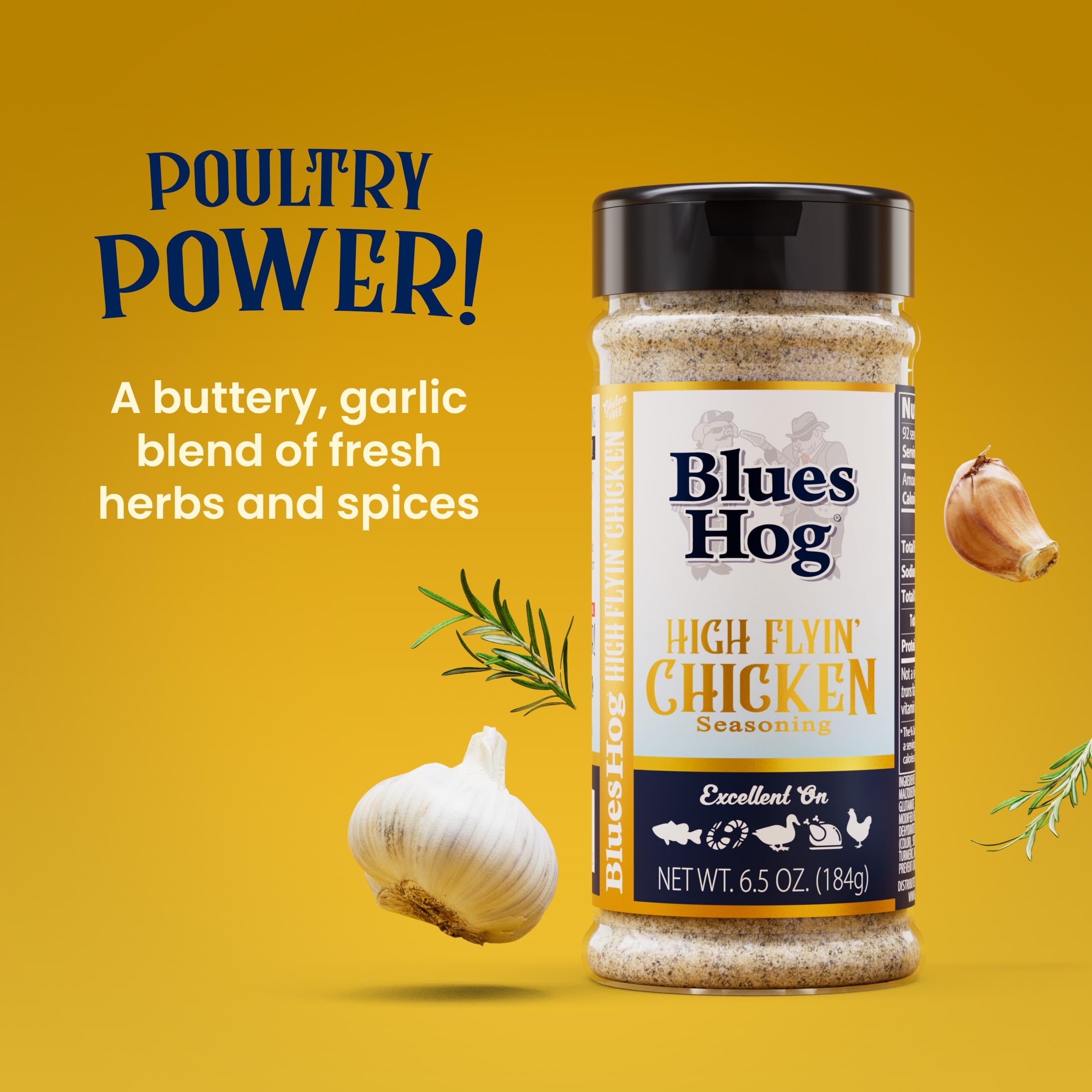 Blues Hog High Flyin' Chicken Seasoning, Knoblauch, Butter, Zitrusgeflügel, natürlich, glutenfrei, hergestellt in den USA, 185 ml