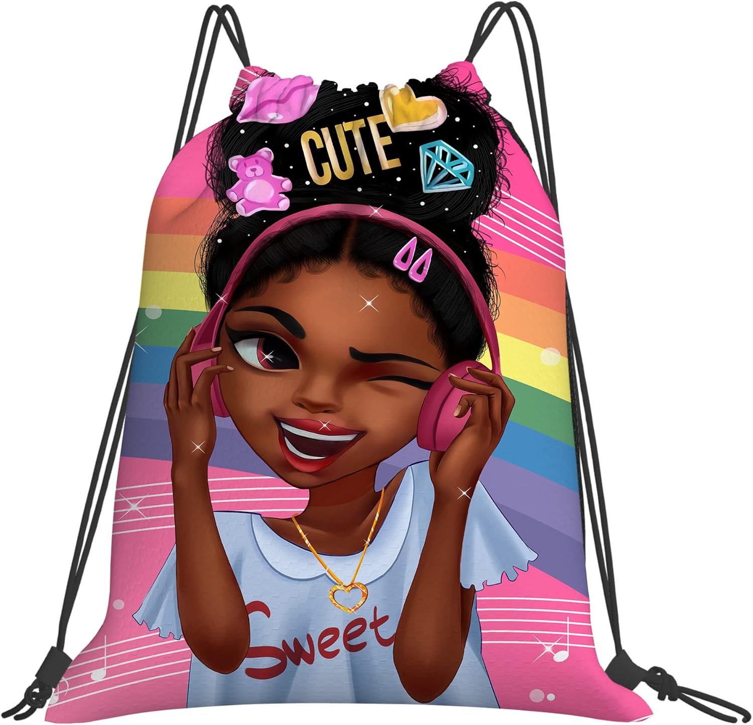 Fzryhaika African American Black Women Drawstring Backpack Afro Cute Waterproof Gym